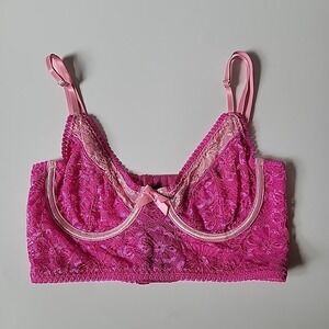 Tiger Mist Stretch Lace Bustier Bra Small Pink Barbie Coquette Feminine Retro